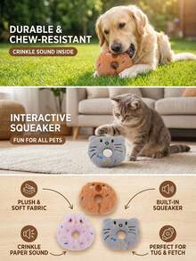 PETSIN Cute Plush Donut Cat Toy, Containing Sound Paper For Interactive Play With Cats - Multicolor - View 2