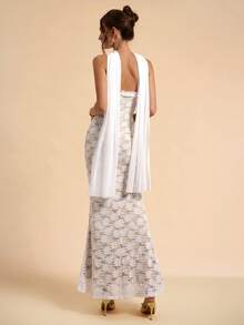 SHEIN BAE White Lace Strapless Mermaid Dress With Sash, White Dress, Wedding Season Dress - White - View 2