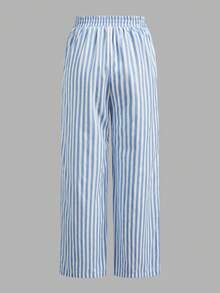 SHEIN Essnce 三件套休闲简约风女式宽松长裤，黑、白、蓝白条纹西装裤，春夏百搭 - 彩色 - 查看 6