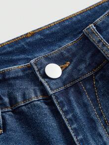 ROMWE Grunge Punk Y2K Retro Cashew Flower Embroidery Slim Fit Flare Leg Women Jeans - Blue - View 4