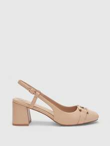 CUCCOO BIZCHIC Women's Buckle Design Square Toe High Heel Pumps For Daily Commute - Apricot - View 2