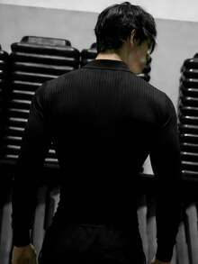 GymBeat Men's Graphic Print Slim Fit Long Sleeve Sports Polo Shirt - Black - View 2