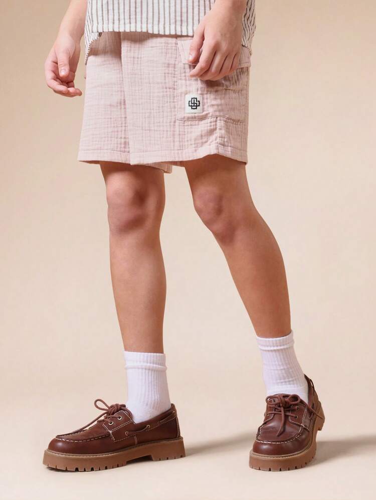 Boys Woven Cargo Shorts With Multiple Pockets Casual Summer Elastic Waist Drawstring Lightweight Cotton Relaxed Fit Mid Thigh Length Kids Outdoor Adventure Shorts