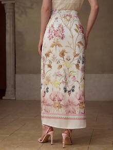 MOTF PREMIUM WOMEN'S CASUAL/DATE FLORAL PRINT TWIST WAIST SKIRT, SPRING/SUMMER - Pink - View 4