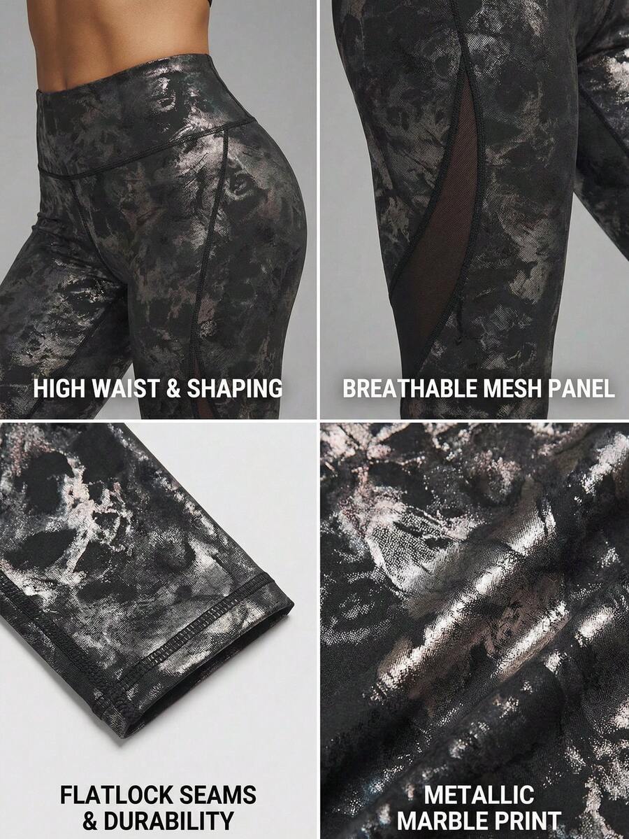 Innovista Metallic Silver Mesh Patchwork High Waist Tight Fit Dance Pants - Black - View 1