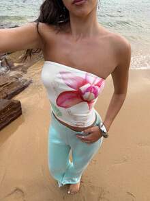 Opulessa Women's Fitted Printed Tube Top, Suitable For Spring/Summer Vacation - Multicolor - View 7