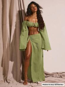 Musera Resort Cheesecloth Sarong Tie Side Maxi Skirt Only Spring Summer Vacation Sexy Boho Ibiza Festival Beach Swim Cover Up Elegant Party Holiday - Green - View 1