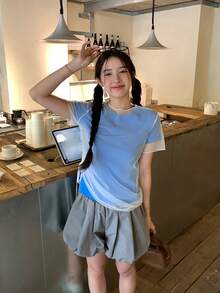 DAZY Women's Side Drawstring Adjustable Sheer Mesh Short Sleeve T-Shirt 2 Pieces Set - Blue - View 6