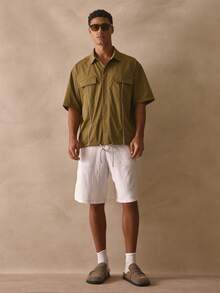 Musero Short Sleeve Boxy Button Through Dropped Shoulder Top Double Utility Flap Style Pocket Binding Pipe Details Shirt Spring Summer Essentials Holiday - Army Green - View 5