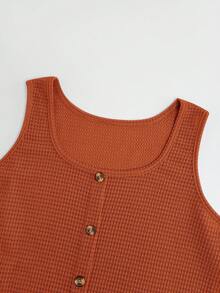 SHEIN VCAY Plus Size Women Summer Apricot Striped Button Decor Sleeveless Camisole - Orange - View 3