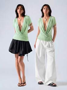 LYSMO 女士绿色性感深V领吊带背心 - 綠色 - 查看 3