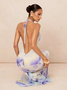 Lumalex 女士露背吊带无袖优雅长裙，时尚夏季 - 杏色 - 查看 7