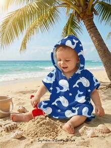 Cozy Pixies Baby Boy Cartoon Pattern Knit Soft Hooded Sleeveless Cover Up,Kids - Navy Blue - View 8