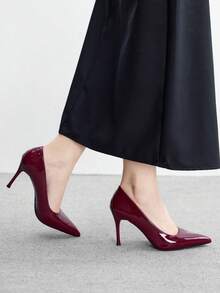 CUCCOO BIZCHIC Giày nữ mới, mũi nhọn, gót mỏng, cao gót màu đỏ tía, kiểu dáng đơn giản, phù hợp đi làm hàng ngày, đi mua sắm. Giày cao gót nữ. - Màu Đỏ Sâu - Xem 3
