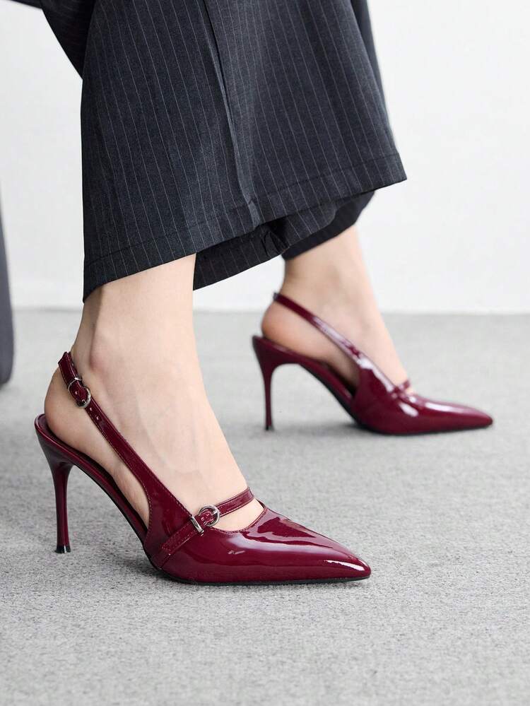 CUCCOO BIZCHIC Women Shoes New French Sexy Closed Toe Burgundy Fashion Low Vamp Thin High Heel Slingback High Heels Party Dating Simple Commuter Women's High Heel Shoes Spring Shoes
