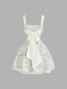 SHEIN MOD 女士花卉刺绣方领无袖迷你连衣裙 - 杏色 - 查看 6