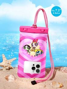 THE POWERPUFF GIRLS X SHEIN 1 Túi đựng điện thoại di động chống nước, trong suốt, in hình hoạt hình, thích hợp cho các hoạt động thể thao dưới nước như chèo thuyền vượt thác, đi biển, bơi lội, đi thuyền buồm, chèo kayak, leo núi, bảo vệ điện thoại di động, máy ảnh, tiền mặt, hộ chiếu, giấy tờ khỏi nước, cát, tuyết, bụi bẩn, họa tiết tình yêu, hoa nở, bong bóng, hoa mao lương. - Hồng - Xem 1