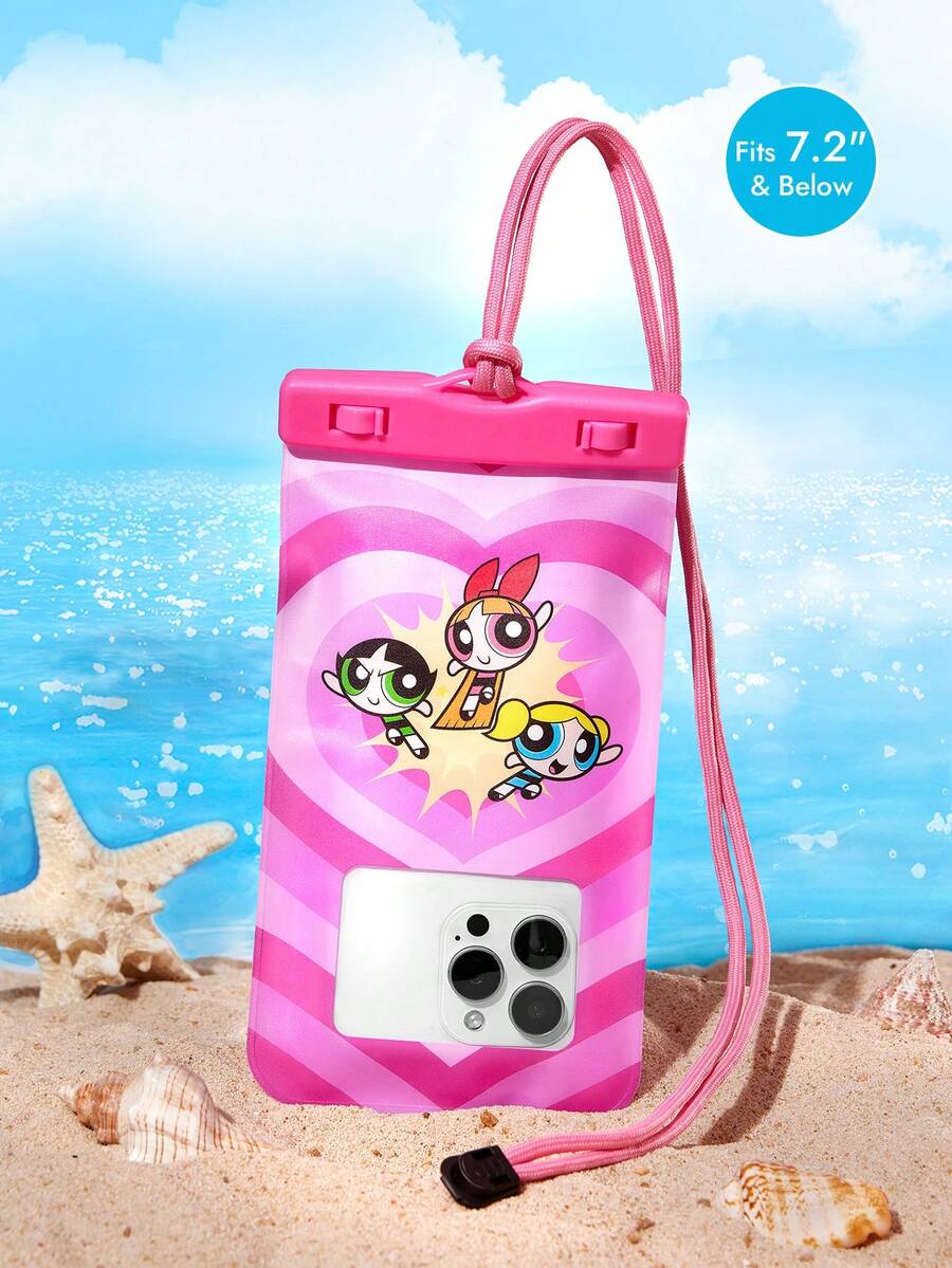 THE POWERPUFF GIRLS X SHEIN 1 Túi đựng điện thoại di động chống nước, trong suốt, in hình hoạt hình, thích hợp cho các hoạt động thể thao dưới nước như chèo thuyền vượt thác, đi biển, bơi lội, đi thuyền buồm, chèo kayak, leo núi, bảo vệ điện thoại di động, máy ảnh, tiền mặt, hộ chiếu, giấy tờ khỏi nước, cát, tuyết, bụi bẩn, họa tiết tình yêu, hoa nở, bong bóng, hoa mao lương. - Hồng - Xem 1