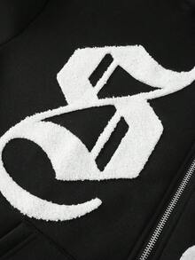 PAVTROS 男士休闲字母刺绣连帽衫 - 黑色 - 查看 2