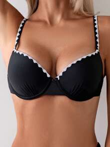 Swim Basics Áo bikini nữ gợi cảm có gọng và đệm mút, viền răng cưa, màu trơn, thích hợp cho mùa xuân/hè. - màu đen - Xem 4