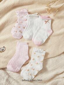 Cozy Pixies 5双婴儿儿童袜子，粉色碎花图案，可爱女童春夏网眼筒袜 - 彩色 - 查看 2