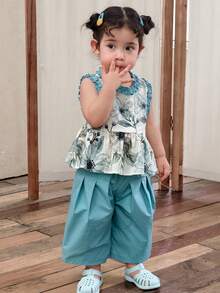 Dazy Kids Infant/Toddler Girls' Vacation All-Over Print Korean Style Sleeveless Shirt & Pants Set - Baby Blue - View 3