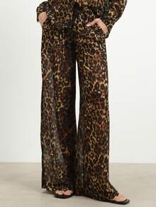 KSTM Leopard Print Two Piece Lounge Set Long Sleeve Button Up Shirt Wide Leg Pants Matching Outfit Loungewear Sleepwear Pajama Set - Multicolor - View 5
