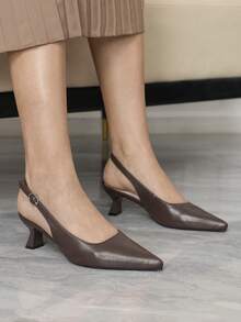 Sleekvia 女士经典简约时尚尖头高跟绑带鞋，适合职场通勤、轻奢约会、日常街头穿着，简约、优雅、舒适百搭。 - 棕色 - 查看 1