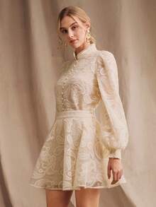 Anewsta Women's Elegant Summer Dress With 3D Floral Embroidery A-Line Skirt, Gentle And Graceful Silhouette. Suitable For Summer Dresses, Elegant Party Dresses, Vacation, Holiday Outfits - Apricot - View 4