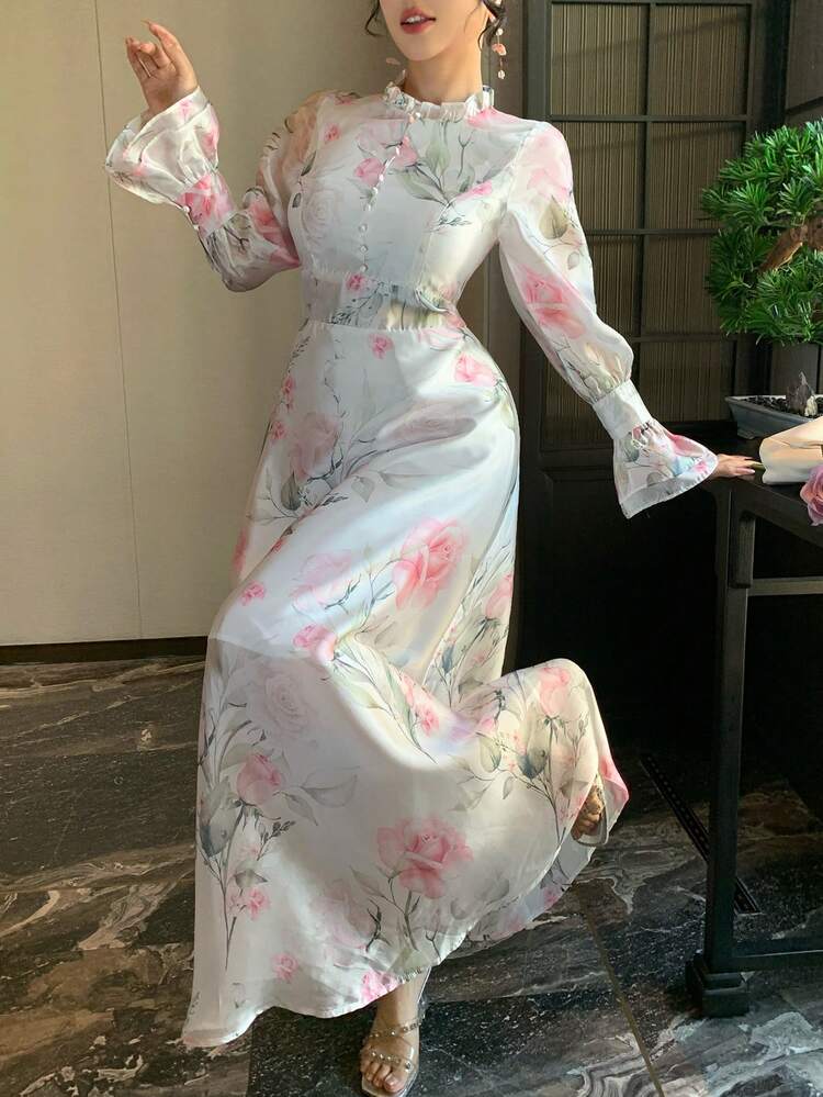 Women's Elegant Floral Print Dress Sundress