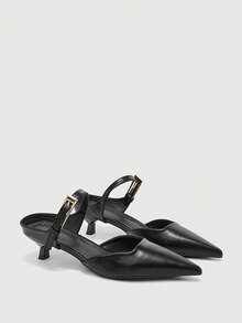 CUCCOO BIZCHIC Pointed Toe Commuter Black Kitten Heel Slip-On Pumps, Versatile Daily Work High Heels For Women Spring Shoes - Black - View 2