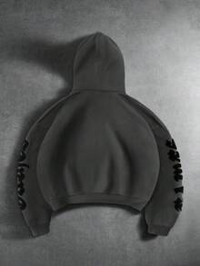 PAVTROS 男士休闲字母刺绣连帽衫 - 深灰色 - 查看 5