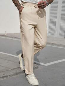 Manfinity Homme 男士休闲百搭纯色西装裤 - 米色 - 查看 5