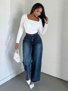 Alexandranx 高腰水洗牛仔褲 - 深色水洗藍 - 查看 6