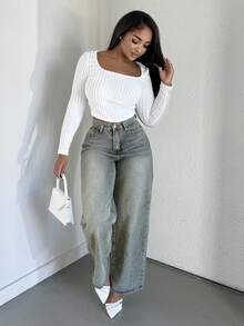 Alexandranx Pantalones de mezclilla casuales y sencillos de unicolor para mujer - Lavado ligero - Ver 5