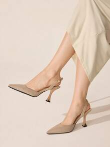CUCCOO BASICS Women's Light Edition Pointed Back Lift Buckle Wine Glass And High Heels Popular Fashion Elegant Banquet Prom Party Outdoor Comfortable Shopping Dating Daily Commuter Birthday Gift Wedding Shoes Four Seasons Nude Fabric High Heel Shoes - Apricot - View 1