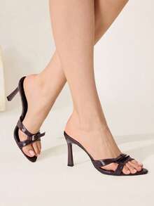 CUCCOO CHICEST New Fashion Versatile Crystal Bow Strap Stiletto High Heel Sandals For Christmas Wedding Shoes Spring Shoes Bride Shoes - Brown PU material - View 7