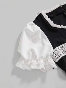 ROMWE Goth Vestido holgado de línea A con mangas abullonadas, encaje y estilo gótico lolita - Negro - Ver 4