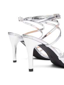 CUCCOO SZL Women's Fashion Rhinestone Ankle Strap Chunky Heel Platform High Heel Sandals, Suitable For Dates, Gatherings, Parties, Weddings And Other Occasions Spring Shoes - Silver 5 - View 9