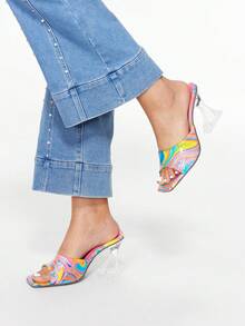 Glitzique 女士时尚彩绘高跟凉鞋，时尚派对露趾一脚蹬红色高跟凉鞋 - 紅色 - 查看 12