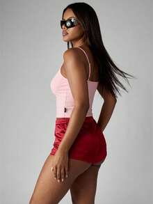 Missguided x Playboy 镶钻吊带背心，粉色兔子标志，圆领无袖修身露脐夏季休闲街头风 - 粉色 - 查看 2