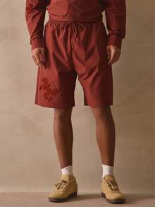 Musero Long Line Elasticated Drawstring Waistband Raised Textured Applique Bermuda Style Shorts Spring Summer Essentials Holiday - Rust Brown - View 3