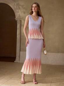 MOTF PREMIUM WOMEN'S KNITTED ELASTIC OMBRE RUFFLE HEM ELEGANT TANK KNIT TOP - Multicolor - View 5