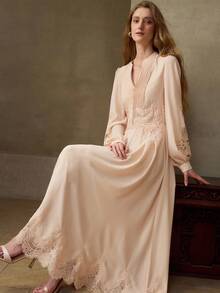 MOTF PREMIUM WOMEN'S CHARMING LACE PATCHWORK A-LINE DRESS - Apricot - View 5