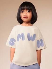 SUMWON Young Girls Oversized Crew Neck Short Sleeve Graphic Tee And Relaxed Joggers Two Piece Co-Ord Set With Slogan Print - Multicolor - View 3