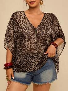 Travachic 大码纹理蝙蝠袖V领衬衫 - 彩色 - 查看 3