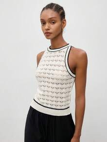 Maija 时尚百搭撞色镂空针织背心 - 杏色 - 查看 7