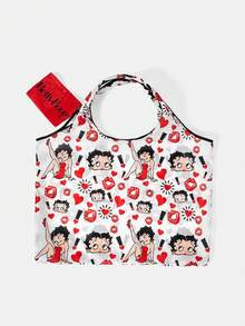 Betty Boop x SHEIN Fashion College Badge Pattern Waterproof Large Capacity Tote Bag - Red on white background - View 4