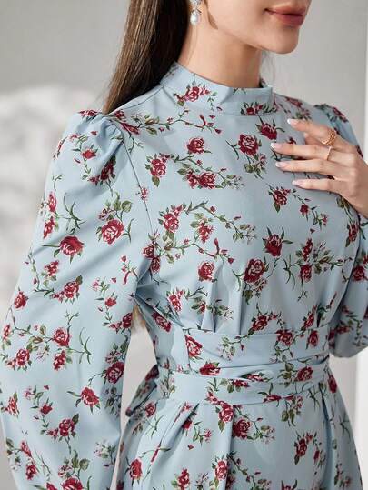 Veilorie 女士优雅印花长袖连衣裙