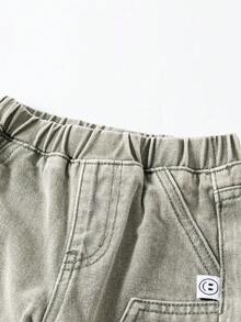 Toddler Boys' Casual Fashionable Washed Light Green Denim Straight Leg Pants - Army Green - View 6